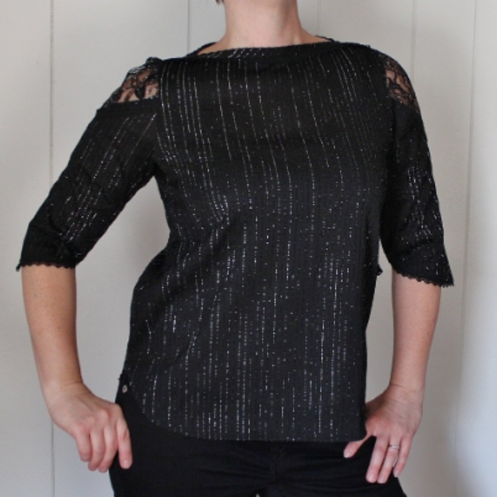 Vintage 80's Miss Kalico of California Black Shimmer Top